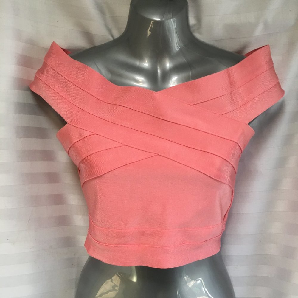 YaYa & Co Formal Coral Pink Top Strapless Grad Prom Zipper Sz Med Fitted Stretch